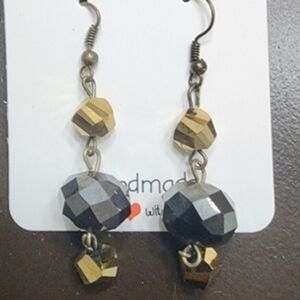 Handmade Black & Gold Dangle Earrings
